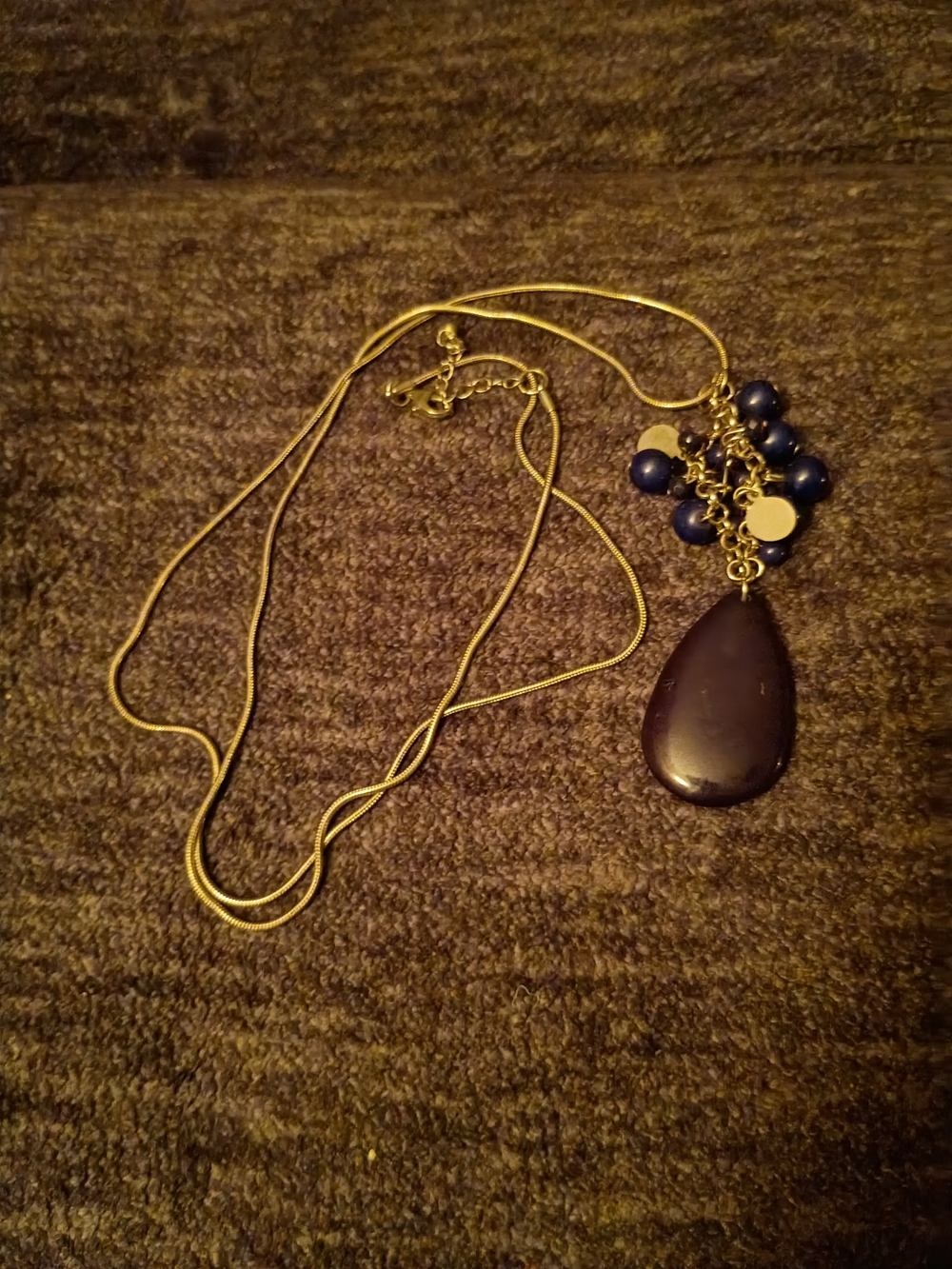 Gold-Tone Necklace with Navy Teardrop Pendant